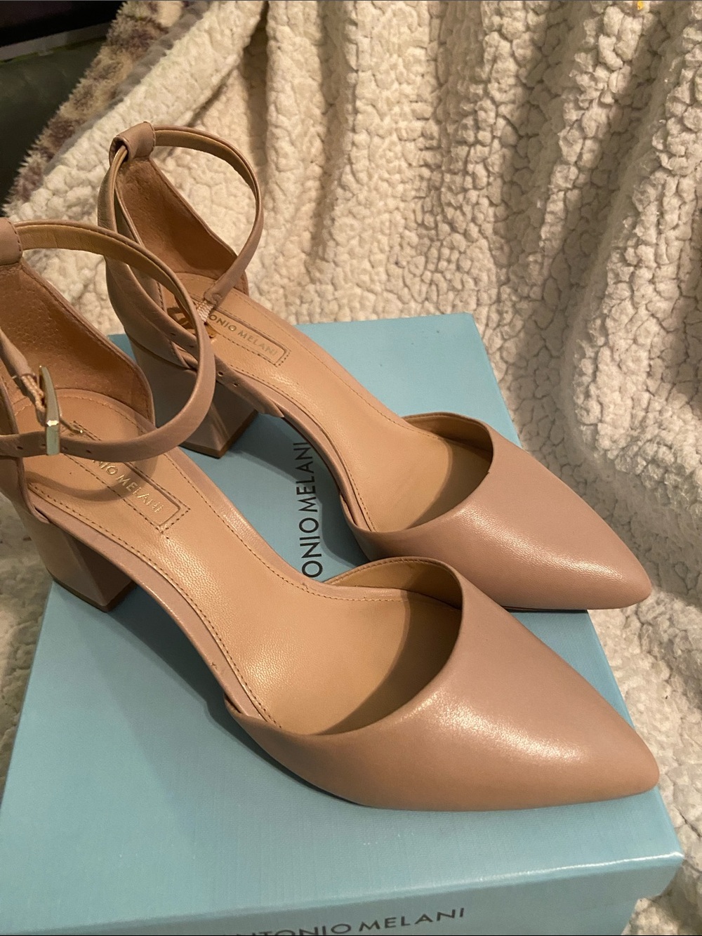 ANTONIO MELANI Pink Marble Block Heel Ankle Strap Pumps - Picture 3 of 16